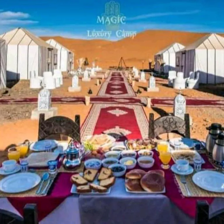 Dining setup at Magic Luxury Camp in Merzouga