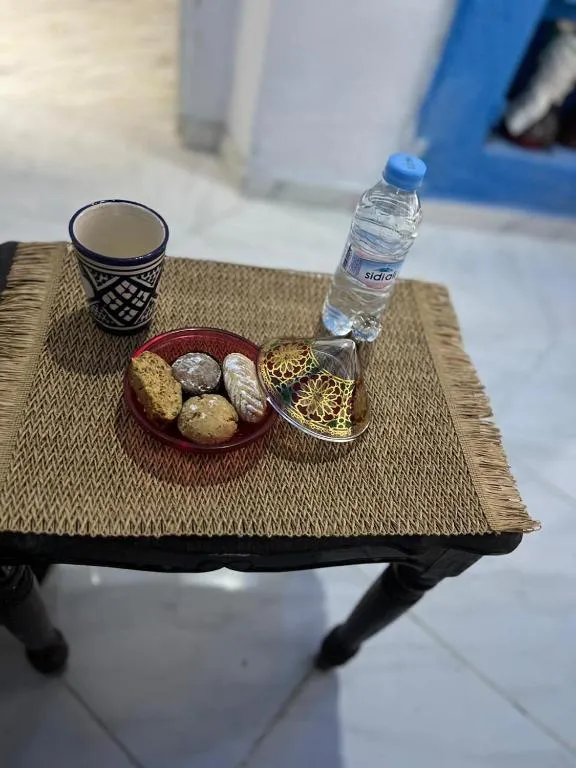 Refreshments table at Maison Bleu Hajja in Tangier