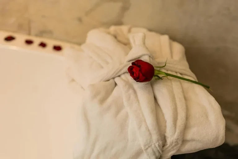 Soft spa robe with rose at Mandarin Hotel & Spa Tanger
