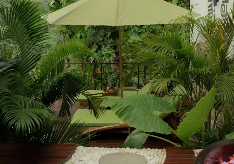 Relaxation Area with Sunshade at Marangga Ubud Villas