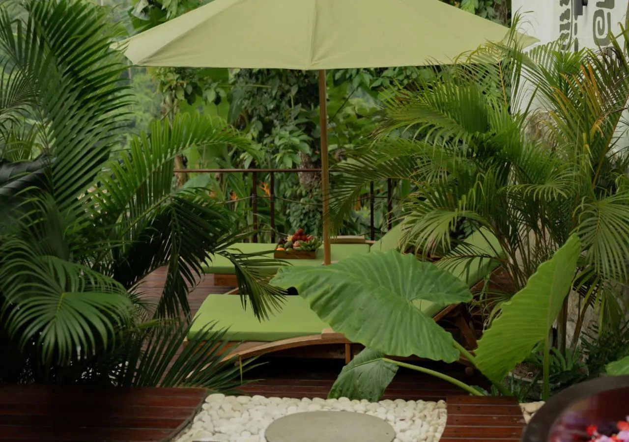 Relaxation Area with Sunshade at Marangga Ubud Villas