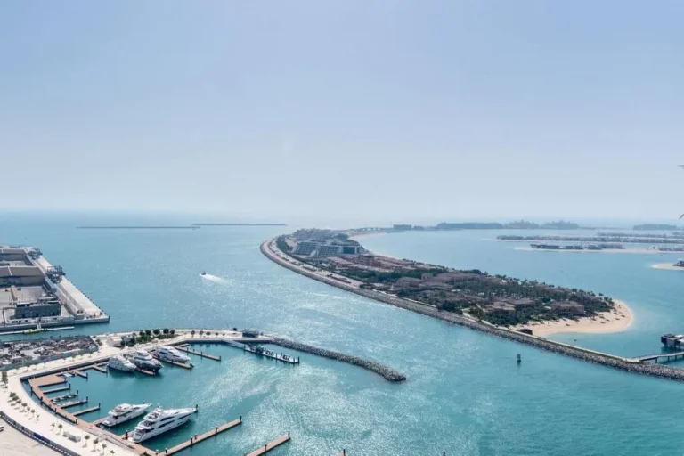 Dubai Harbour Beachfront with scenic water views.