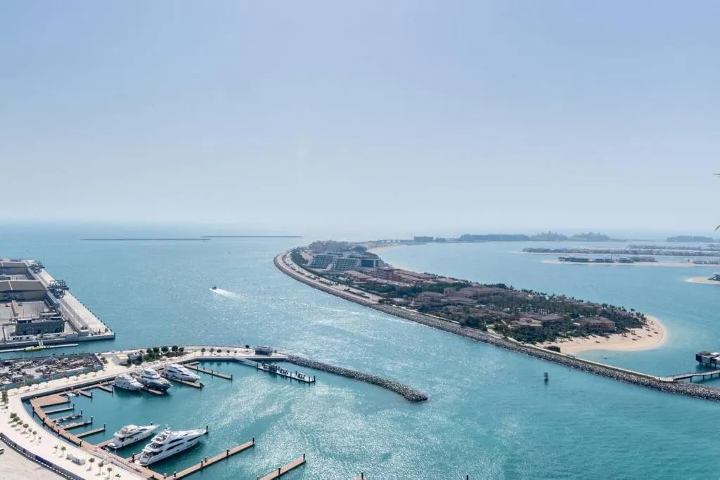 Dubai Harbour Beachfront with scenic water views.
