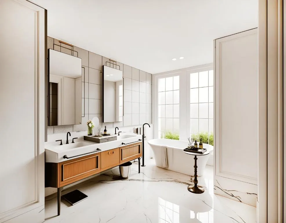 Elegant bathroom with bathtub at Marqen Hotel in Jakarta