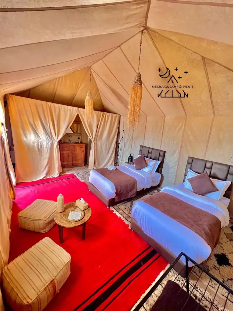 Comfortable twin room at Merzouga Camp & Events