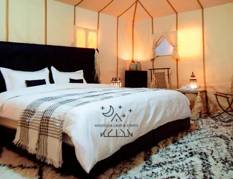 Stylish bedroom interior at Merzouga Camp & Events