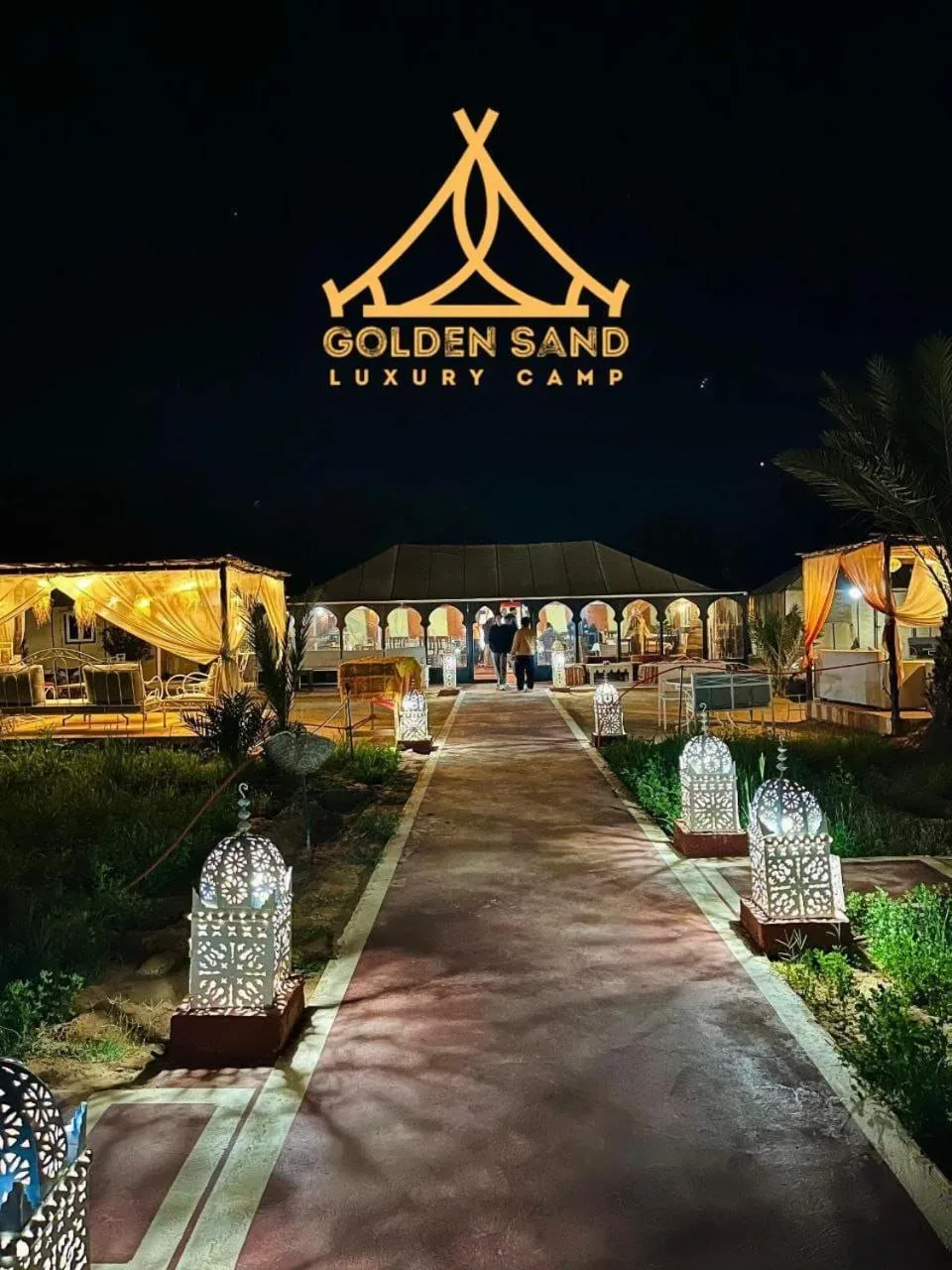 Merzouga Desert Experience Camp entrance view at night
