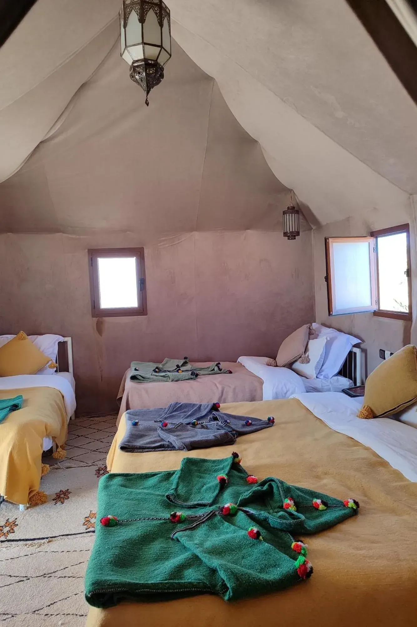 Interior view of natural room at Merzouga Desert Luxe Camp