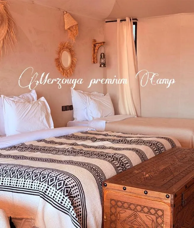 Interior of Merzouga Premium Camp luxury tent