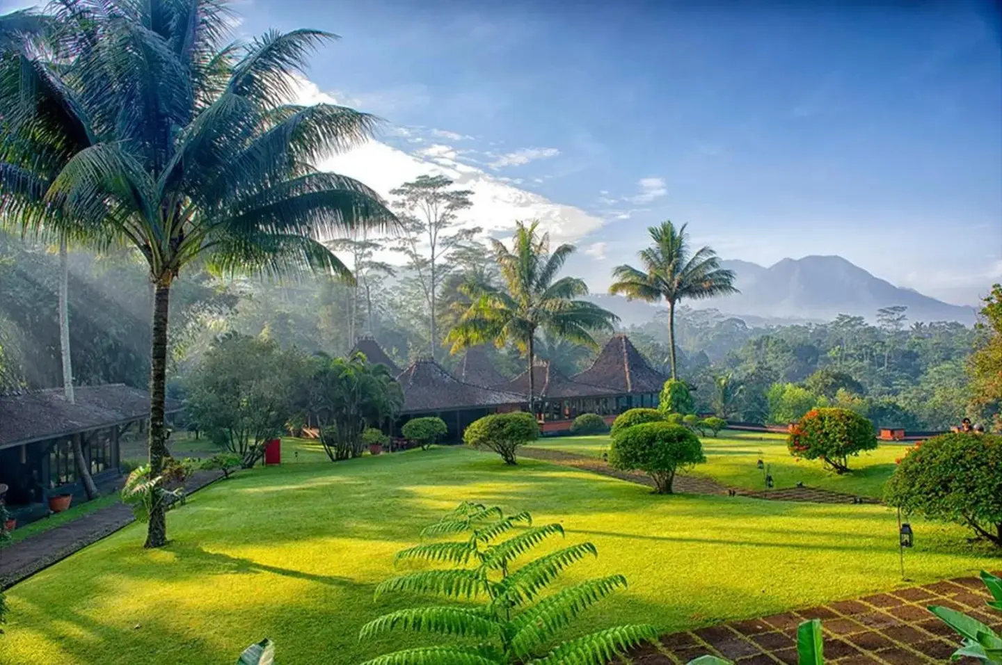 Serene garden view at MesaStila Resort and Spa, Magelang