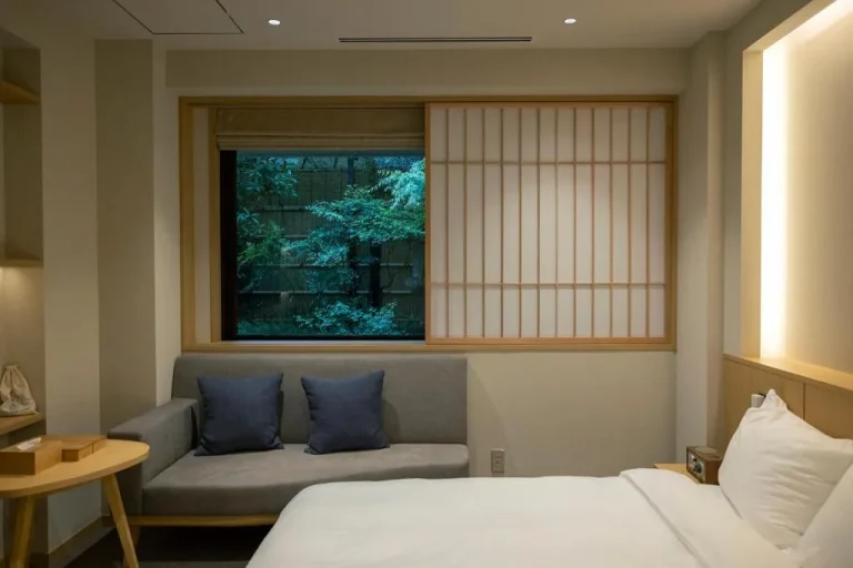 Moksa hotel guest room with tranquil exterior