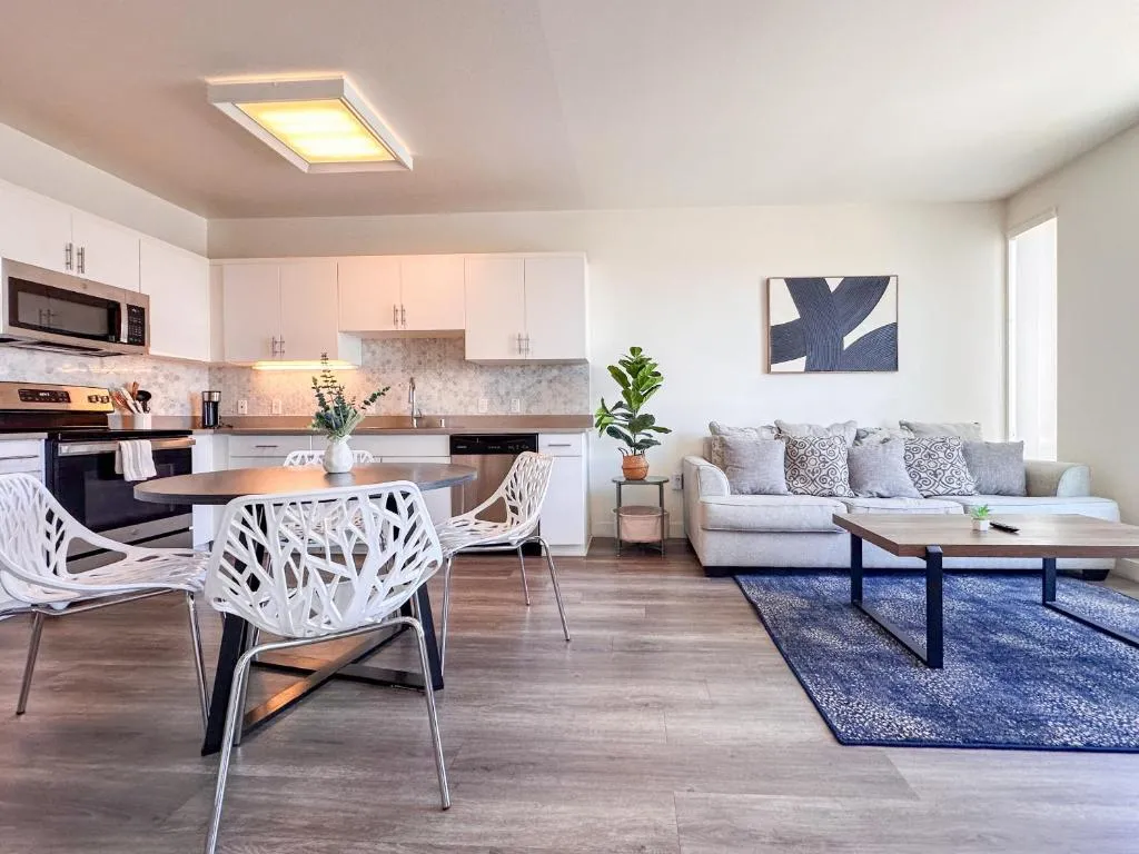 Living room and kitchen at Monthier Downtown in California