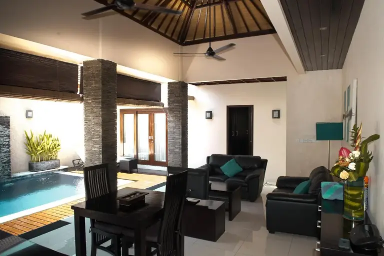 My Villas In Bali living room with pool view