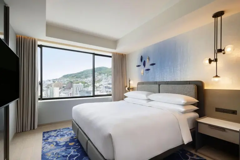 King room at Nagasaki Marriott Hotel with a mountain view