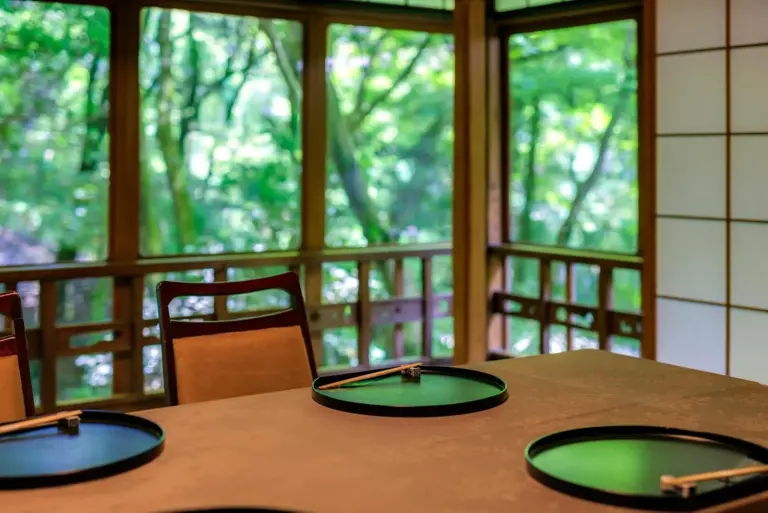 Dining table setup at Nara Kasugaokuyama Tsukihitei