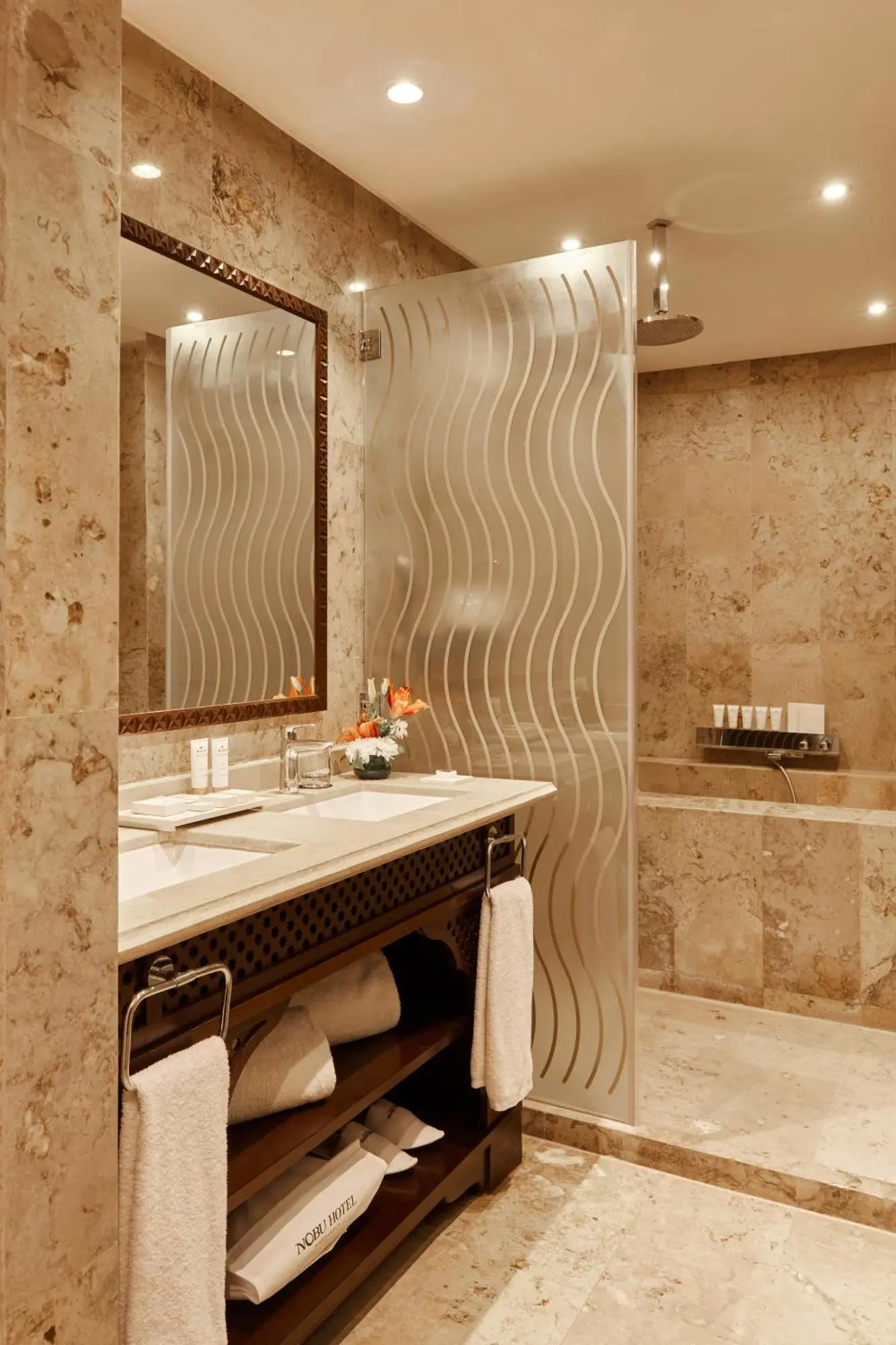 A sleek bathroom design at Nobu Hotel Marrakech with contemporary features.