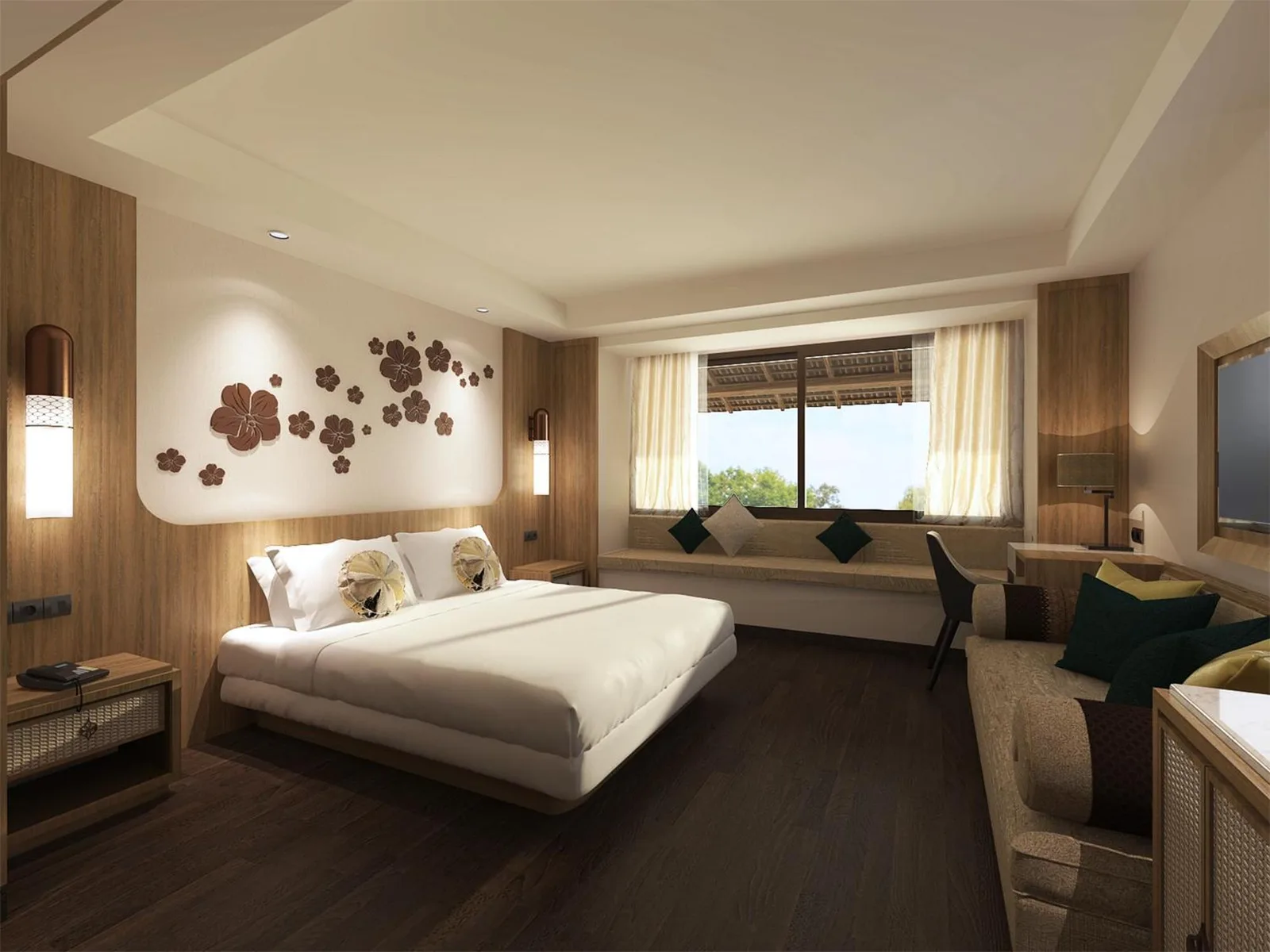 King guest room at Novotel Bogor Golf Resort & Convention Center in Bogor with elegant decor and large window