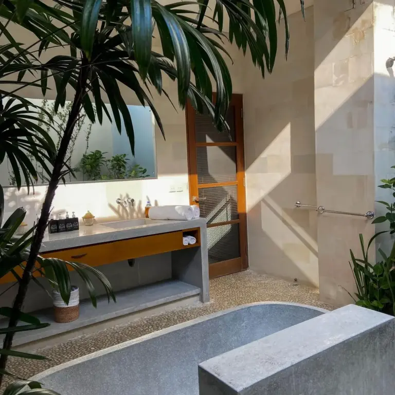 Spacious bathroom with natural light at Nyaman Villas Seminyak