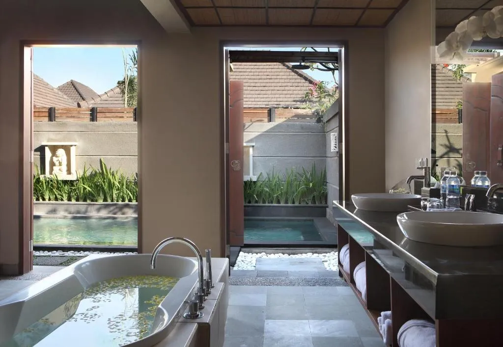 Elegant bathroom at Nyuh Bali Villas in Seminyak