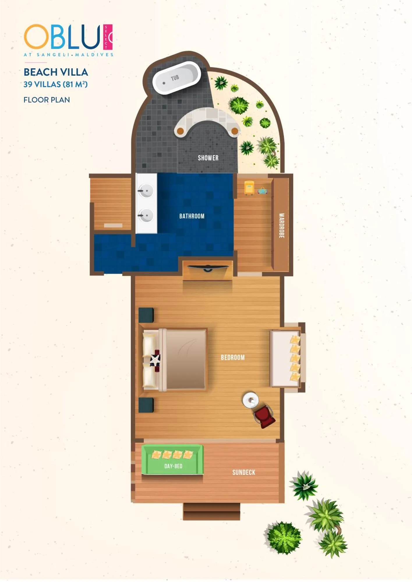 OBLU SELECT Sangeli - Premium Tout Inclus avec Transferts Gratuits – hôtel de l'Atoll de Malé Nord, Maldives – un plan de sol d'une villa de plage avec une piscine à OBLU SELECT Sangeli - Premium Tout Inclus avec Transferts Gratuits à Olhuhali