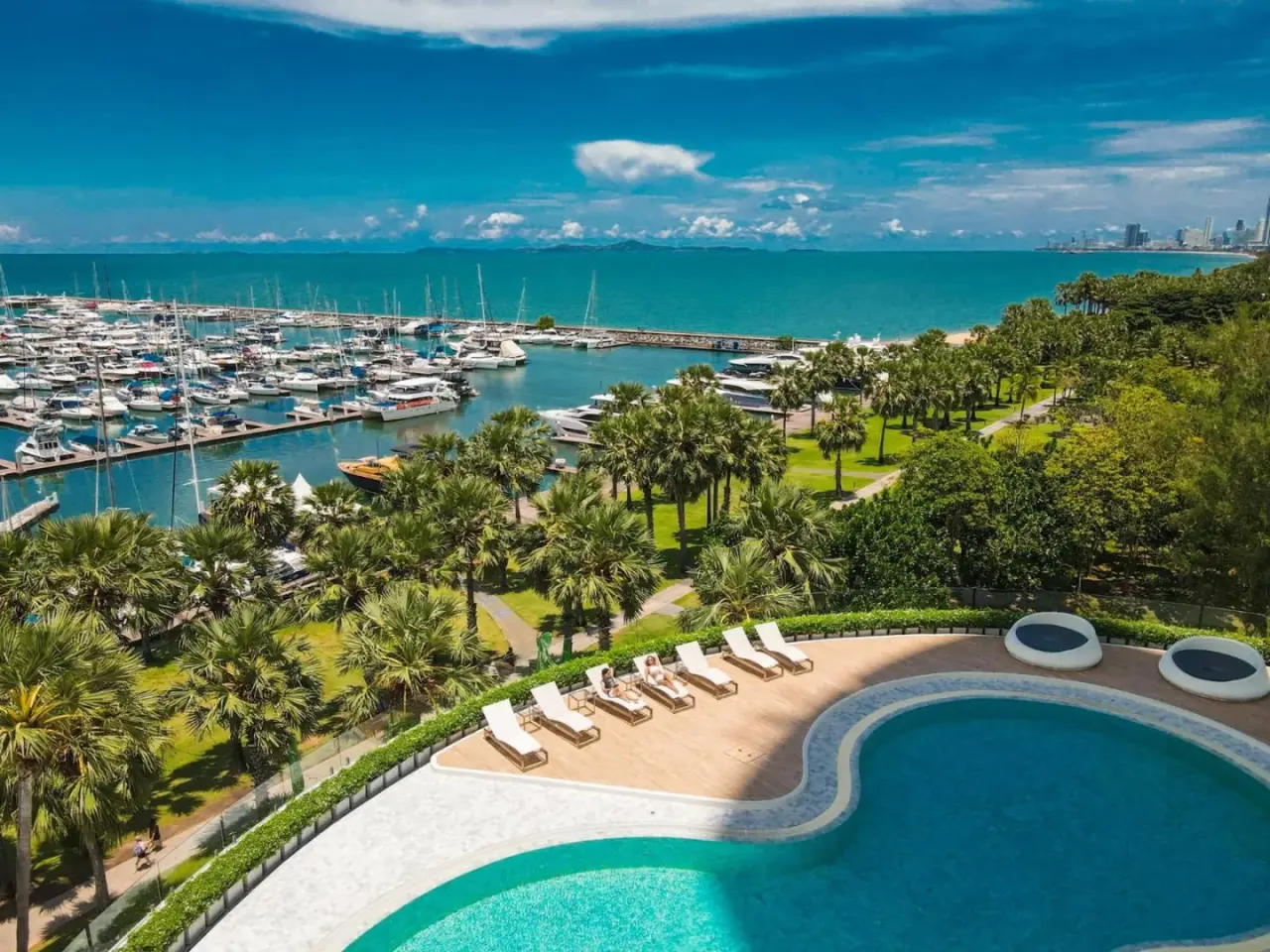 Ocean Marina Resort Pattaya pool view over marina