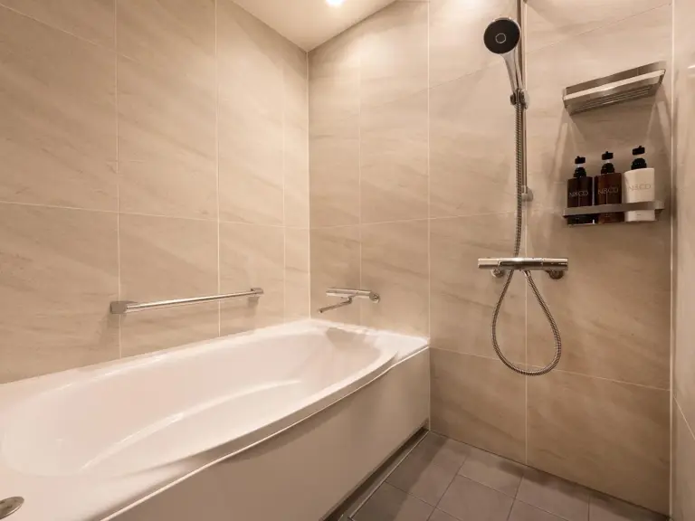 Modern bathtub in Okinawa Harborview Hotel bathroom