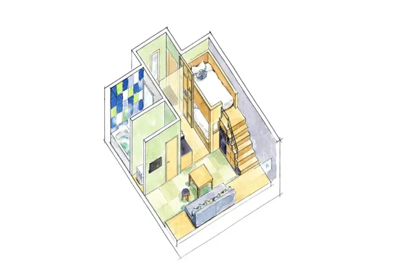 Croquis de l'agencement de la chambre à OMO7 Osaka by Hoshino Resorts