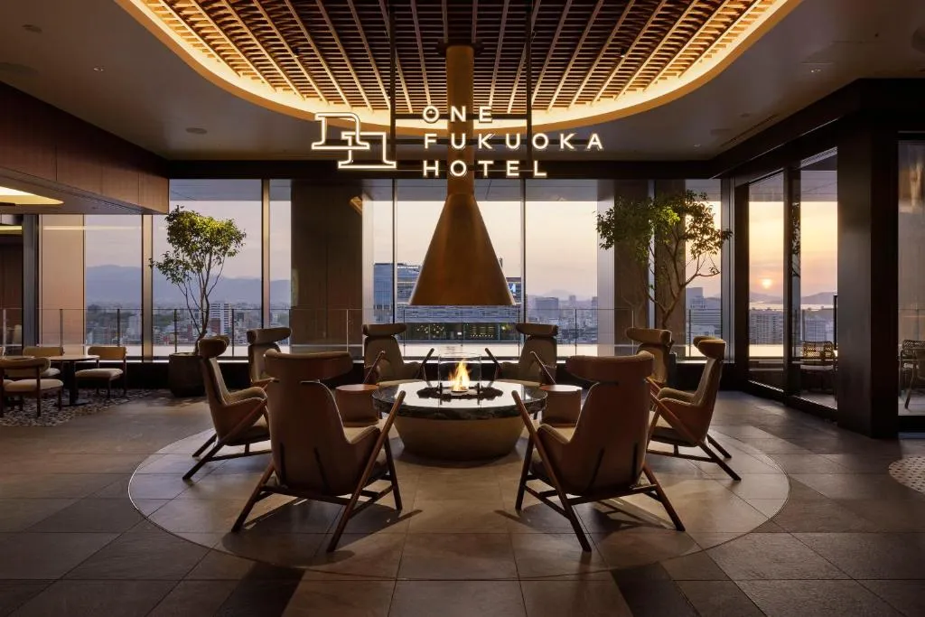 Elegant lobby lounge at One Fukuoka Hotel