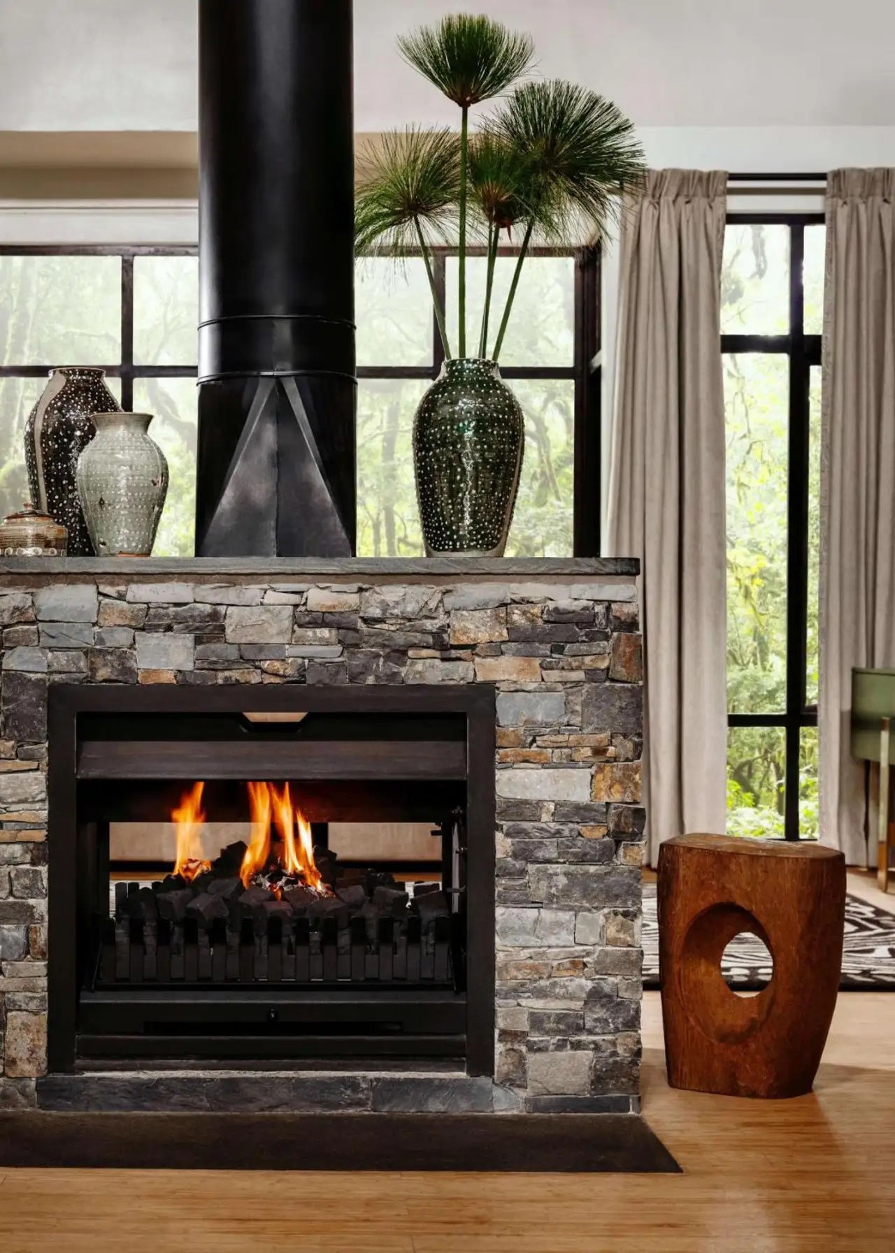 Stylish fireplace at One&Only Nyungwe House