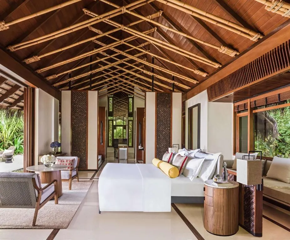 Interior of a villa at One&Only Reethi Rah featuring elegant design