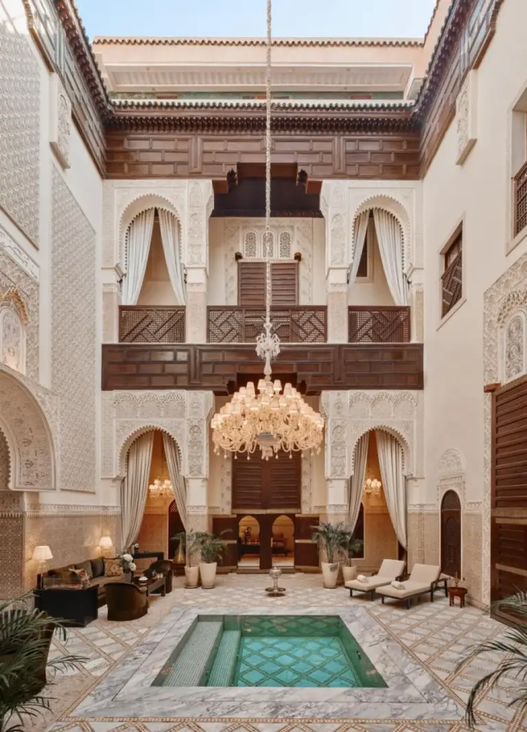 Beautiful interior courtyard of Palais De Fès Suites & Spa featuring intricate designs