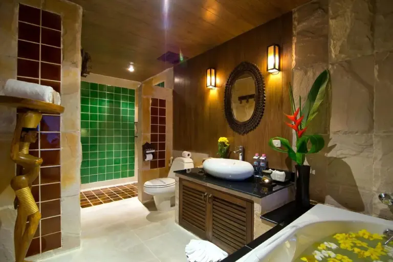 Bathroom with amenities at Panviman Resort Koh Phangan