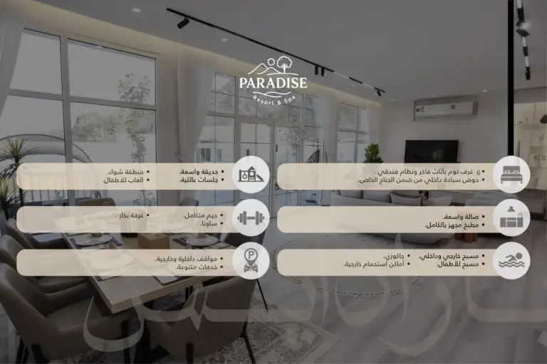 Highlighted interior features of Paradise Resort and Spa in Hatta