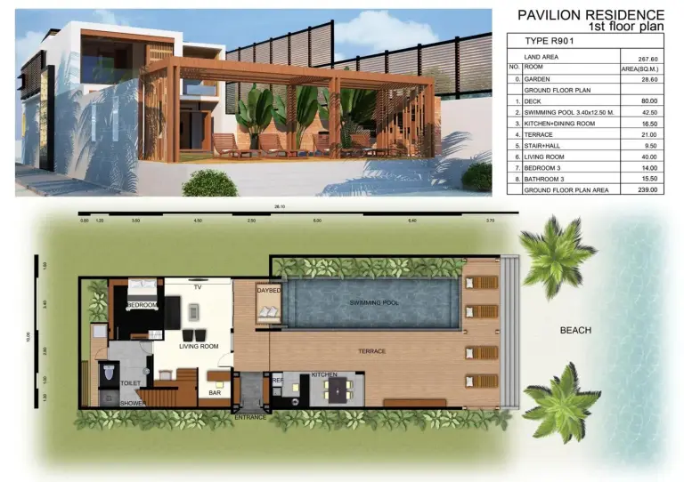 Grundriss der ersten Etage des Pavilion Pool Residence Samui