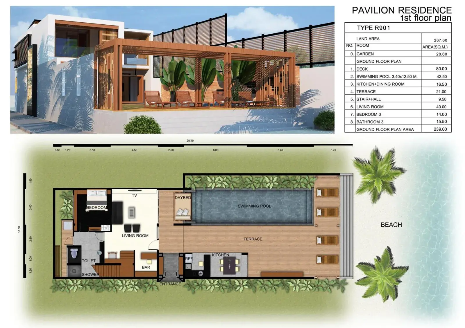 Grundriss der ersten Etage des Pavilion Pool Residence Samui