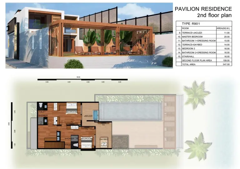 Grundriss der zweiten Etage des Pavilion Pool Residence Samui