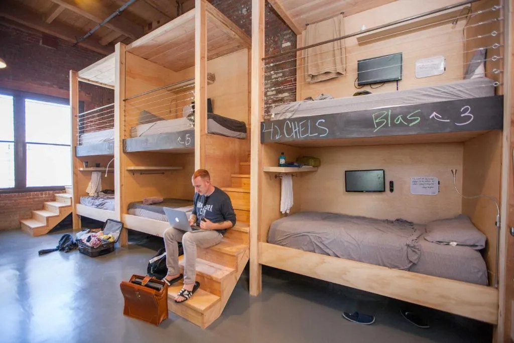 Study space in a dorm room at PodShare DTLA