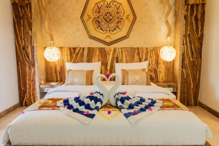 Romantic setup in bedroom at Puri Samaira, Mataram