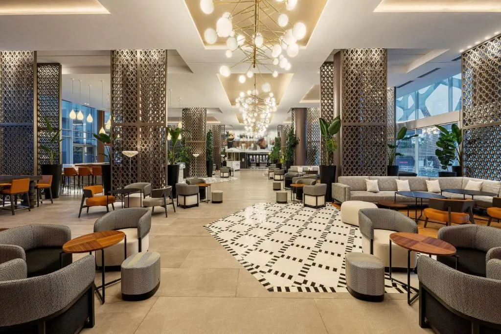 Lobby of Rabat Marriott Hotel with seating arrangements