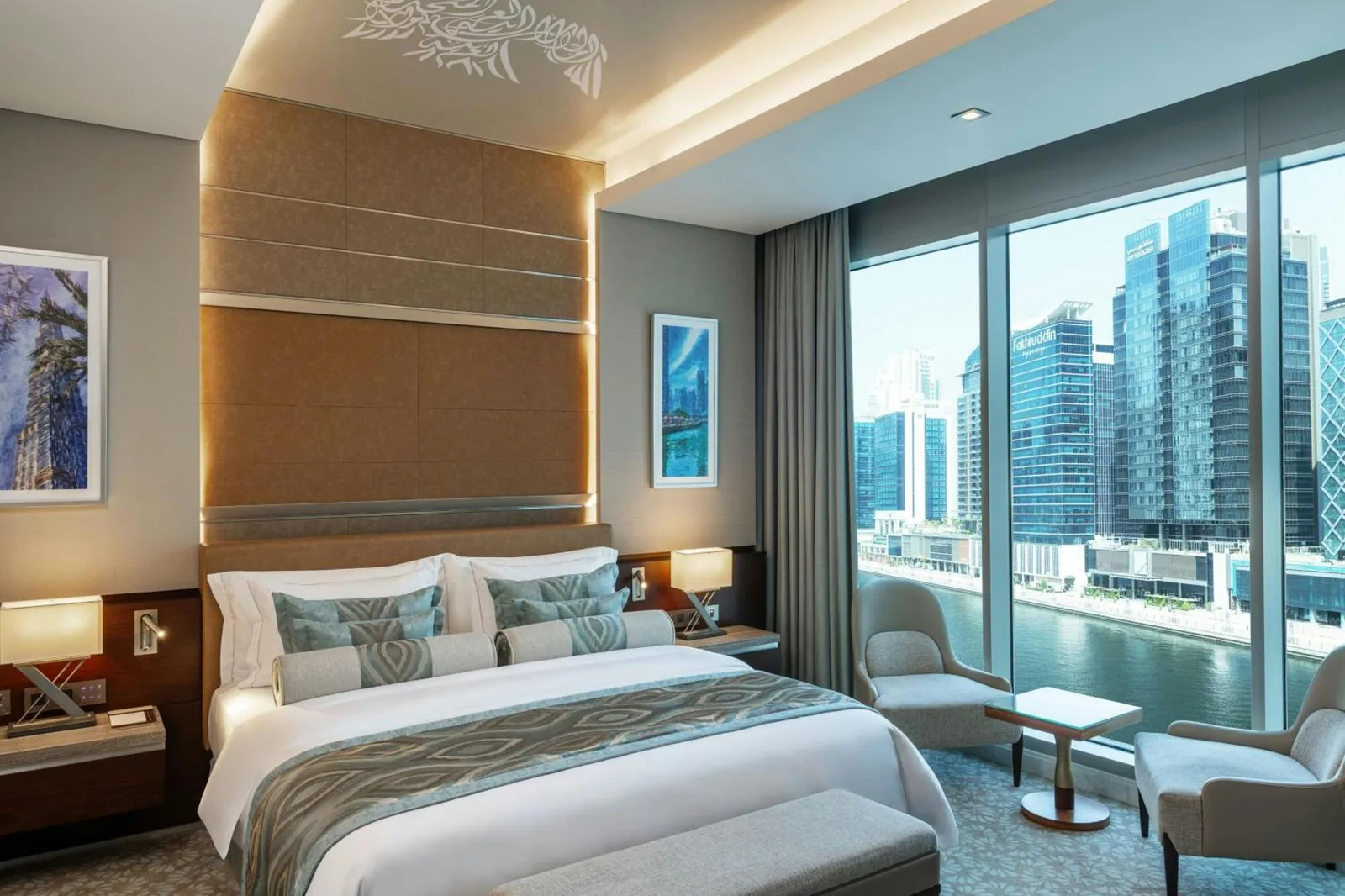 Renaissance Business Bay Hotel chic guest room with skyline view