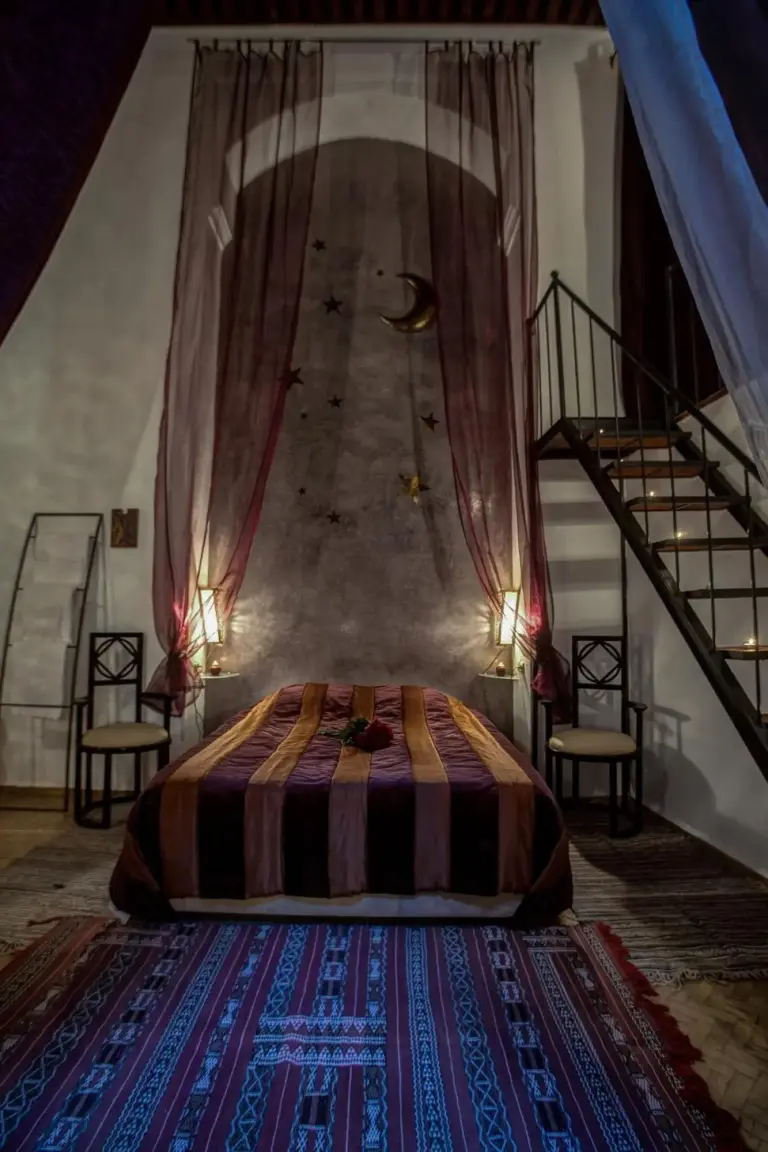 Serene atmosphere in a bedroom at Riad Almaz, Fes