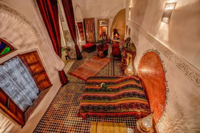 Stunning view from above in Riad Almaz, Fes showcasing the interior