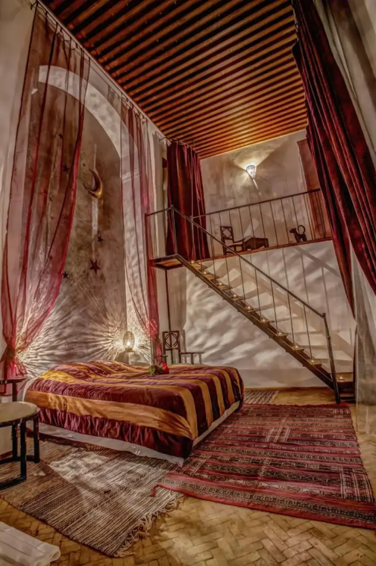 Stylish bedroom design in Riad Almaz, Fes with modern touches