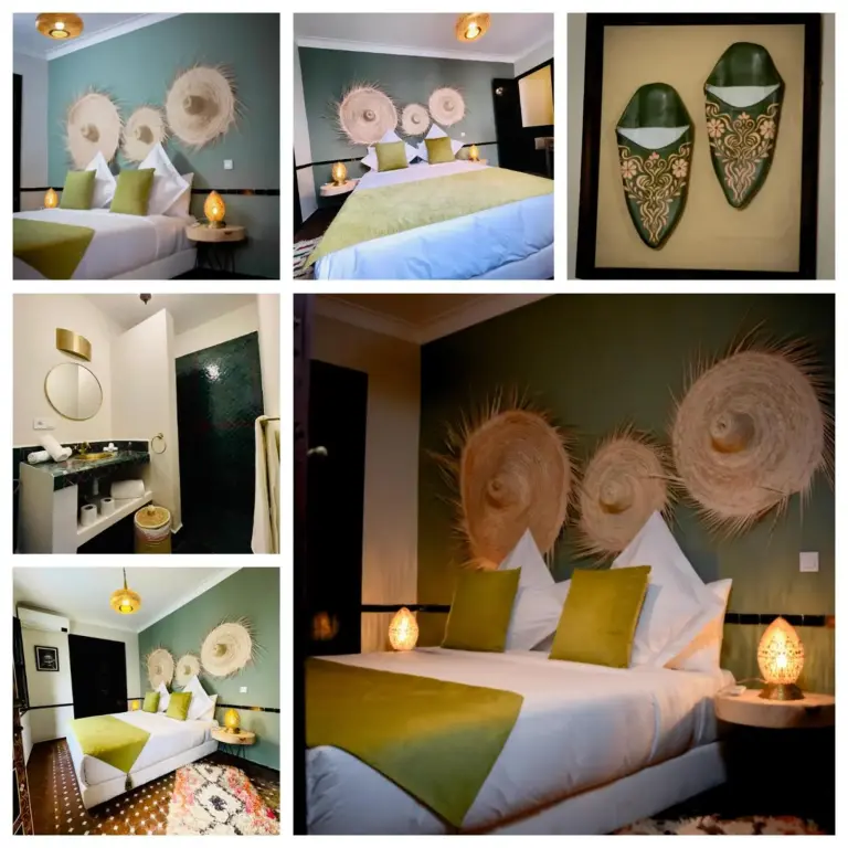 Riad FARASHA guest room featuring elegant decor in Marrakech