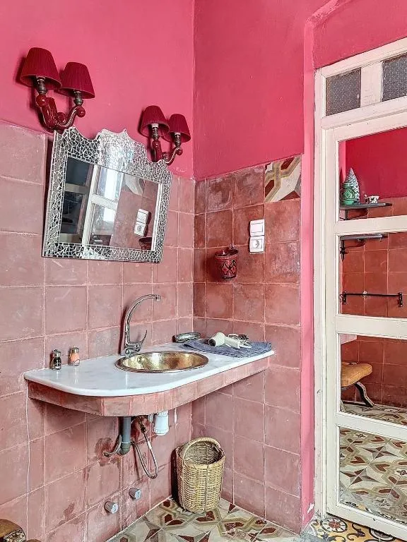 Charming pink bathroom at Riad ider, Tangier