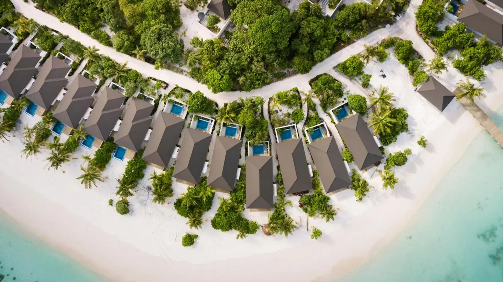 Aerial view of ROBINSON NOONU resort in Noonu Atoll