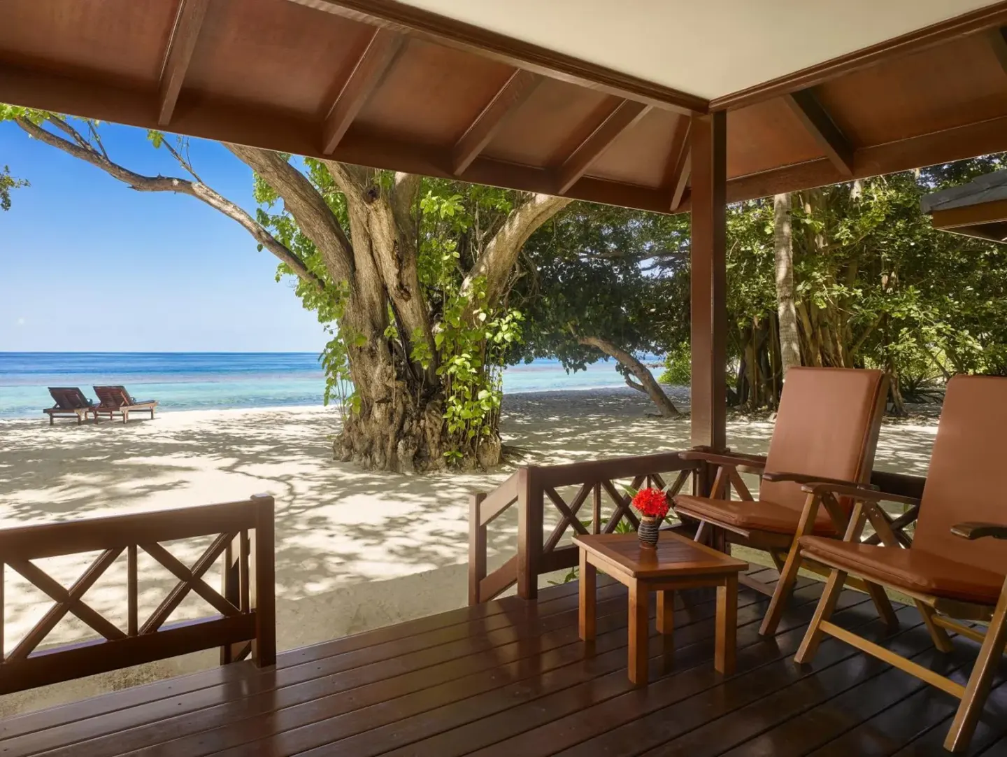 Vue depuis le patio d’une villa au Royal Island Resort Maldives