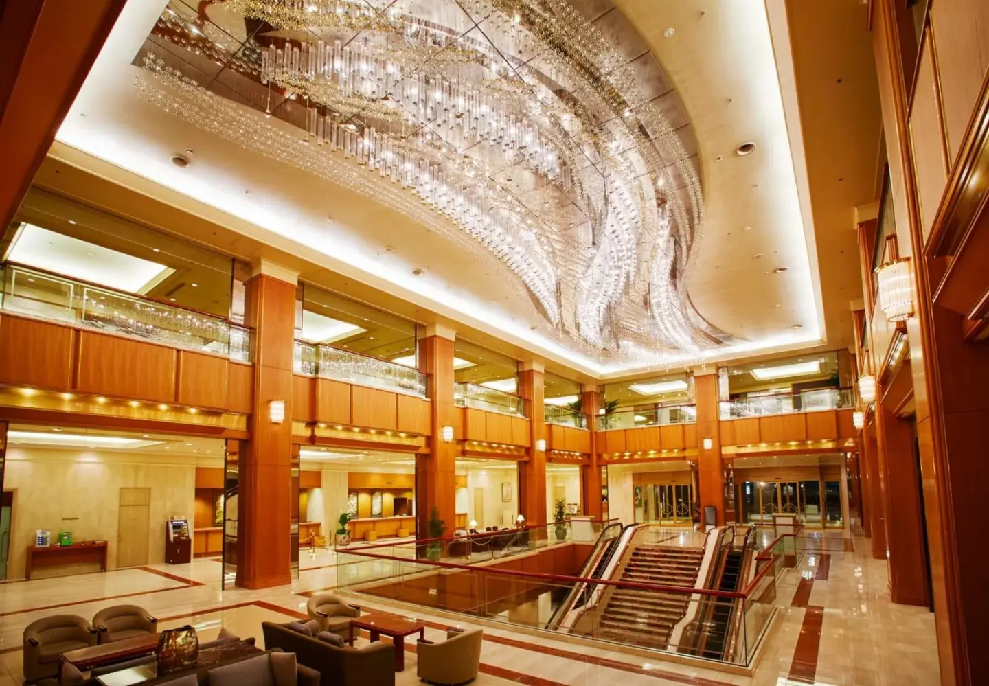 Royal Park Hotel lobby with elegant chandelier