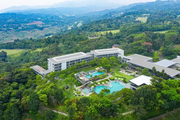 Aerial view of Royal Tulip Gunung Geulis Resort and Golf in Bogor, showcasing the lush landscape and resort facilities.