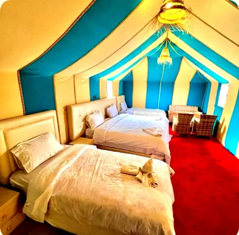 Vibrant room at Sahara Imperial Luxury Camp with colorful decor